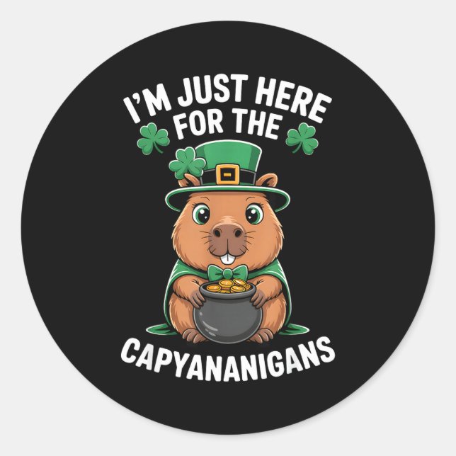 Capybara st patricks day lucky shamrock pot of classic round sticker (Front)