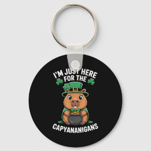 Capybara st patricks day lucky shamrock pot of key ring