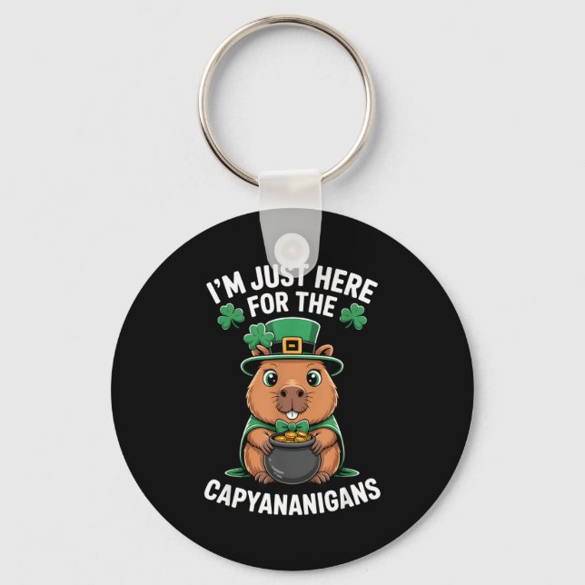 Capybara st patricks day lucky shamrock pot of key ring (Front)