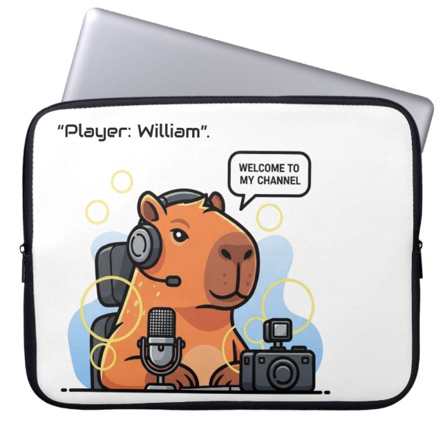 Capybara Streamer Laptop Sleeve – Custom Name or C (Front)