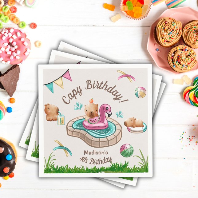  Capybara Summer Pool Birthday Party Napkin (Creator Uploaded)