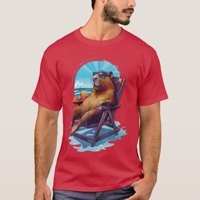 Capybara Summer Vacation Beach Ocean Sea Capybara  T-Shirt (Front)