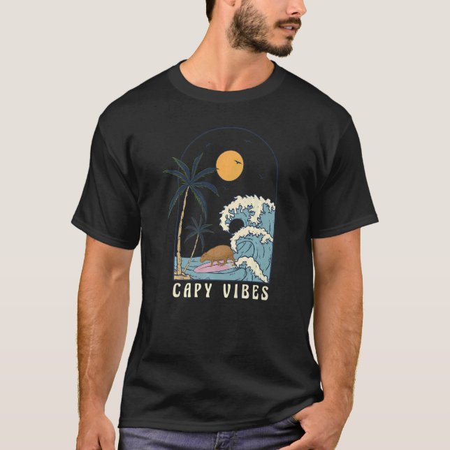Capybara Surfing at Beach Sunset Summer Surf Capy  T-Shirt (Front)