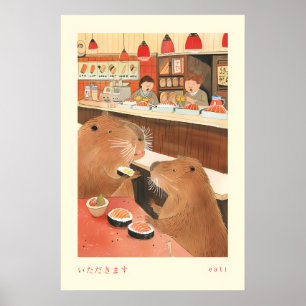 Capybara Sushi Poster Itadakimasu Japanese Dining