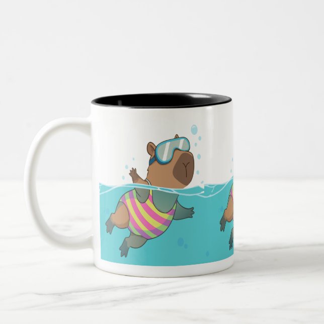Capybara Swimmer Mug | Cute Swimming-Themed Coffee (Left)