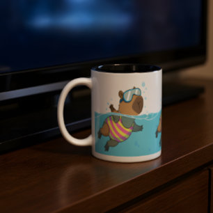 Capybara Swimmer Mug Cute Swimming-Themed Coffee