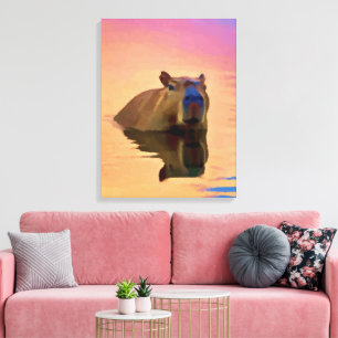 Capybara Swimming in The Lake Canvas Print