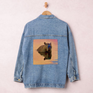 Capybara Swimming in The Lake Denim Jacket