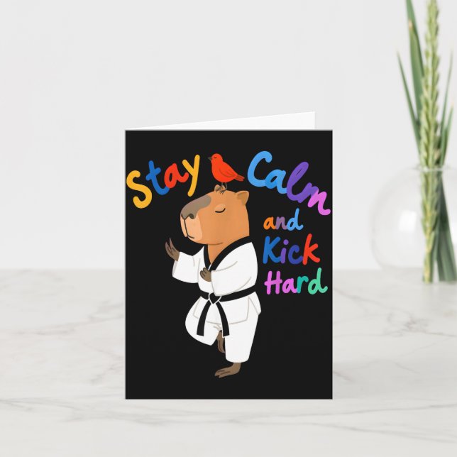 Capybara Taekwondo Stay Calm Funny Card (Front)