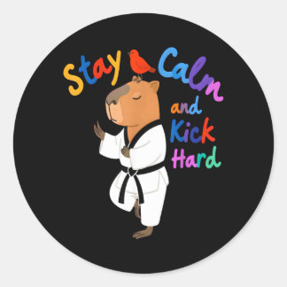 Capybara Taekwondo Stay Calm Funny Classic Round Sticker