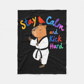 Capybara Taekwondo Stay Calm Funny Fleece Blanket
