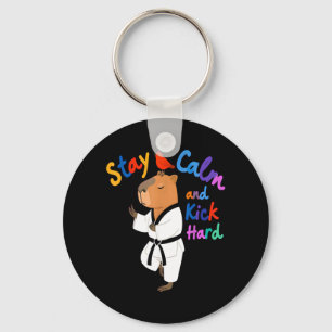 Capybara Taekwondo Stay Calm Funny Key Ring