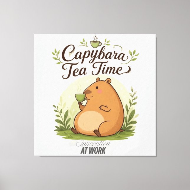 Capybara Tea Time | Cute Capybara Drinking Tea Fun Canvas Print (Front)