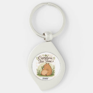 Capybara Tea Time   Cute Capybara Drinking Tea Fun Key Ring