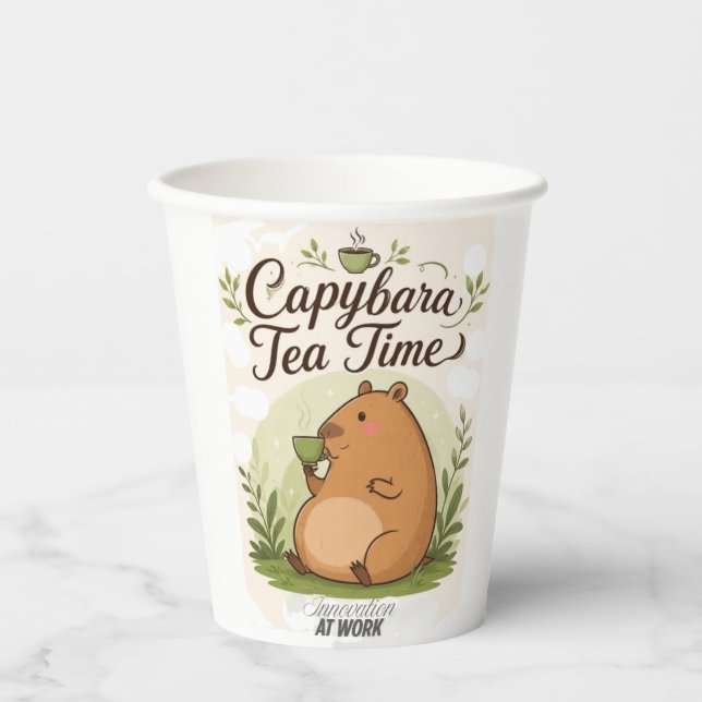Capybara Tea Time | Cute Capybara Drinking Tea Fun Paper Cups (Front)