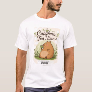 Capybara Tea Time Cute Capybara Drinking Tea Fun T-Shirt