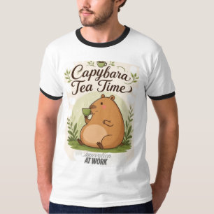 Capybara Tea Time Cute Capybara Drinking Tea Fun T-Shirt