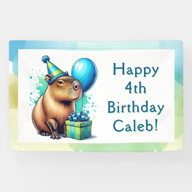  Capybara Themed Boy's Birthday Party Personalised Banner (Horizontal)