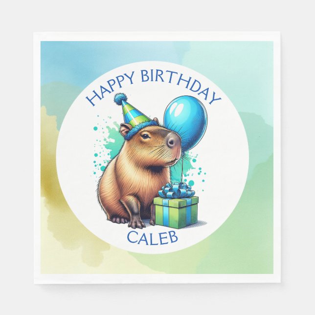  Capybara Themed Boy's Birthday Party Personalised Napkin (Front)