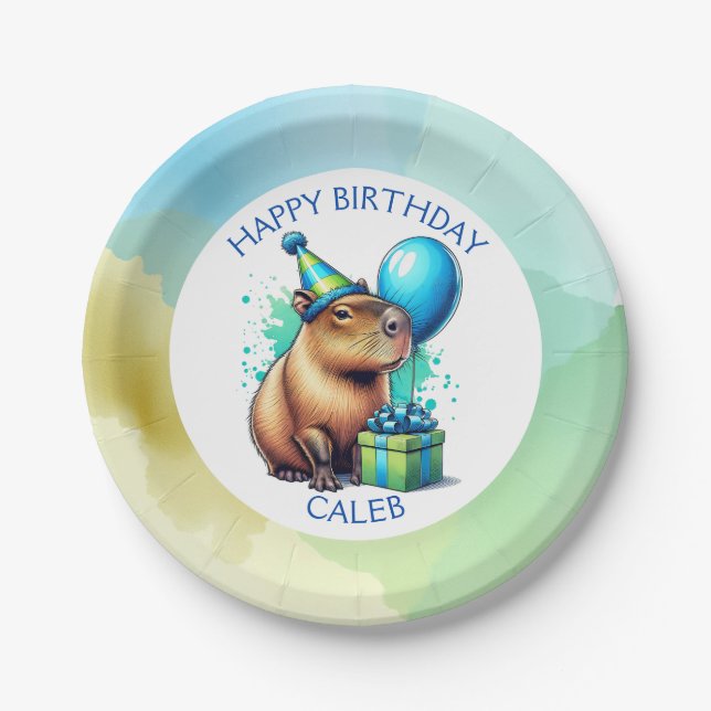  Capybara Themed Boy's Birthday Party Personalised Paper Plate (Front)