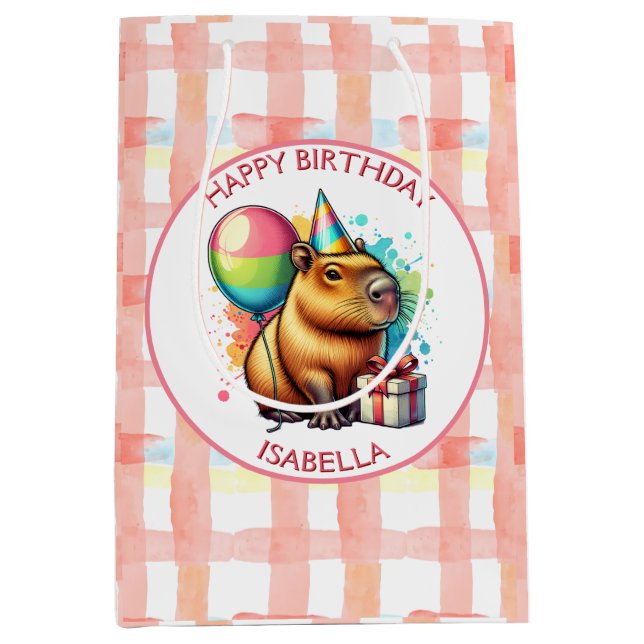 Capybara themed Girl's Birthday Party Medium Gift Bag (Front)