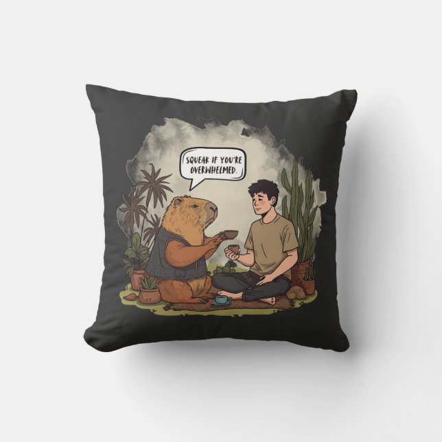 Capybara Therapy Time Squeak If You're Overwhelmed Cushion (Front)