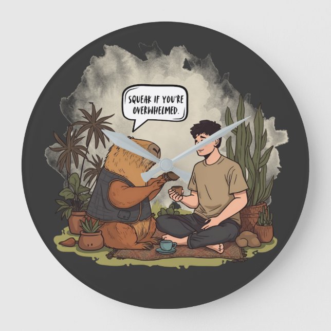 Capybara Therapy Time Squeak If You're Overwhelmed Large Clock (Front)