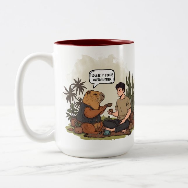 Capybara Therapy Time Squeak If You're Overwhelmed Two-Tone Coffee Mug (Left)