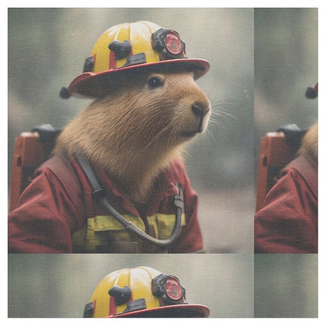 "Capybara to the Rescue: Firefighter Extraordinair Fabric (Close Up)
