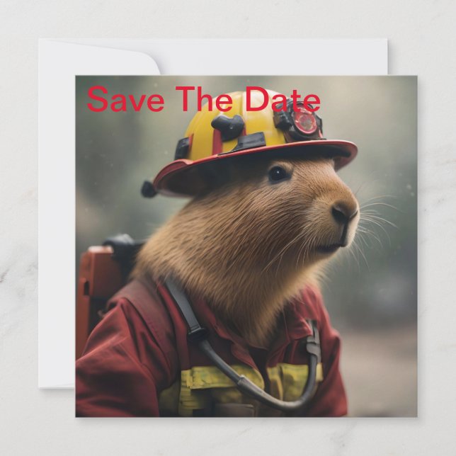 "Capybara to the Rescue: Firefighter Extraordinair Save The Date (Front)