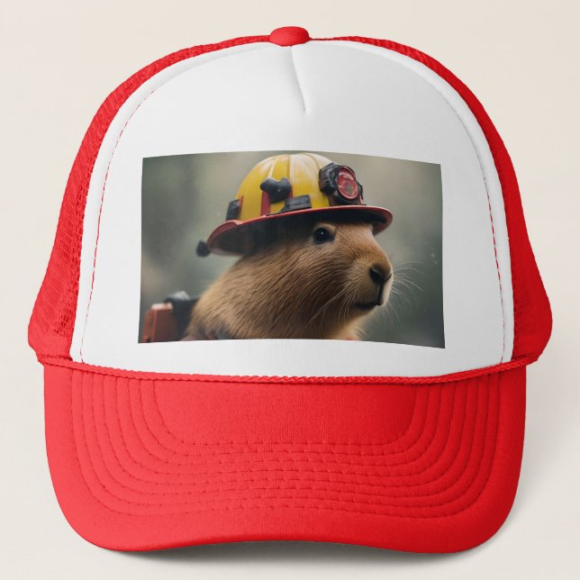 "Capybara to the Rescue: Firefighter Extraordinair Trucker Hat (Front)