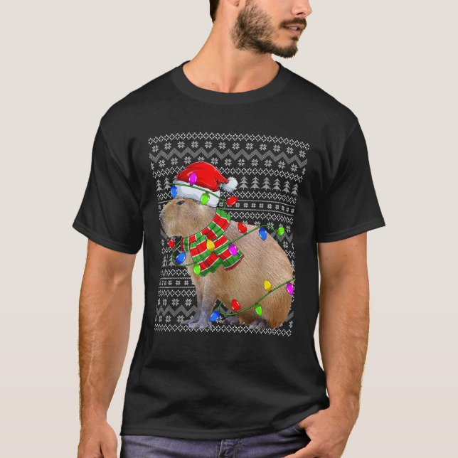 Capybara Ugly Xmas Lighting Santa Capybara Christm T-Shirt (Front)