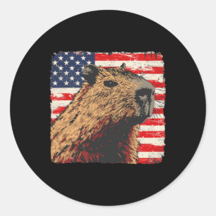 Capybara Usa Flag 4th Of July Lovers  Classic Round Sticker