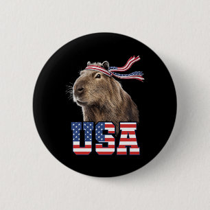 Capybara Usa Patriotic American Flag Men Women Kid 6 Cm Round Badge