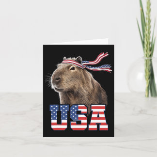 Capybara Usa Patriotic American Flag Men Women Kid Card