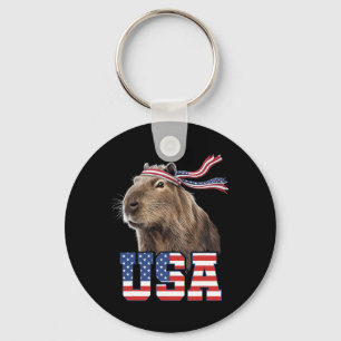 Capybara Usa Patriotic American Flag Men Women Kid Key Ring