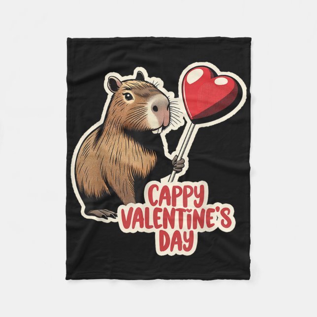 Capybara Valentine, Cappy Valentines Day, Capybara Fleece Blanket (Front)