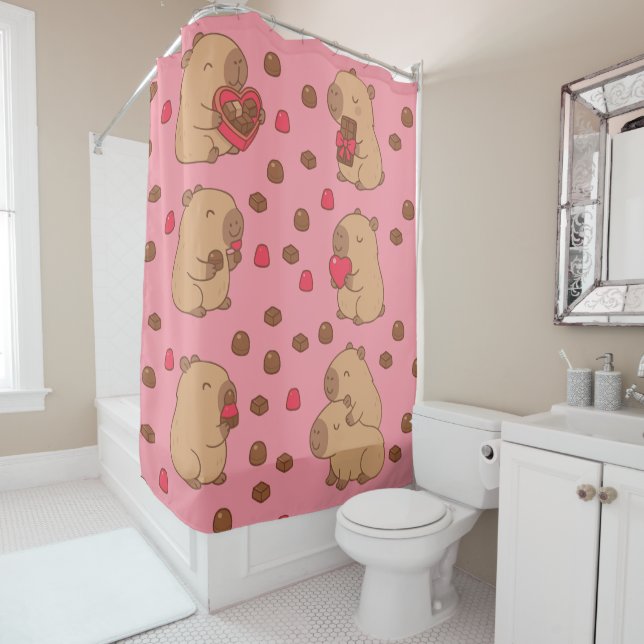 Capybara Valentine Curtain | Cute Romantic Animal- (In Situ)