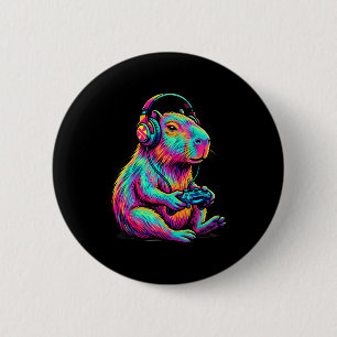 Capybara Video Games Gamer Funny Gaming Graphic Ki 6 Cm Round Badge