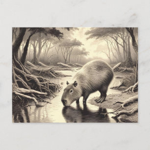 Capybara Vintage Etching Postcard