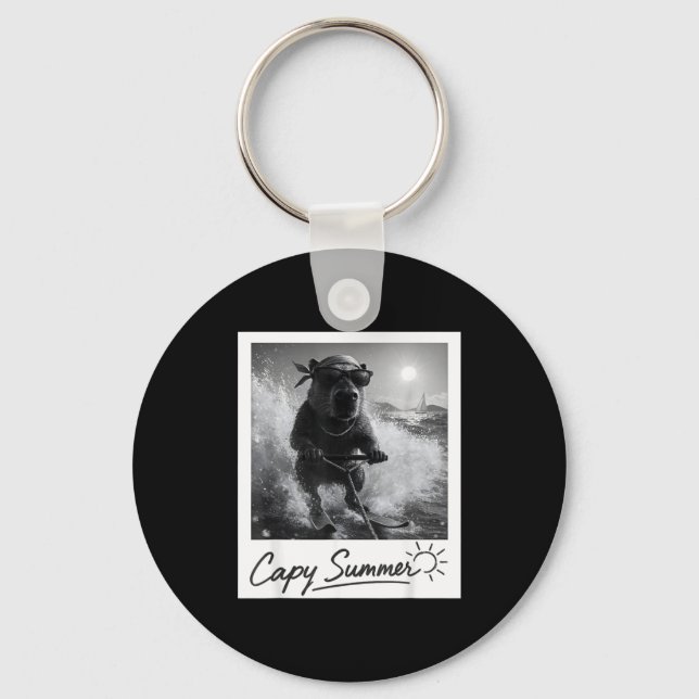 Capybara water skiing summer funny meme  key ring (Front)
