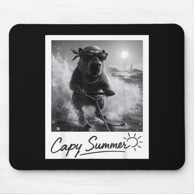 Capybara water skiing summer funny meme  mouse mat (Front)