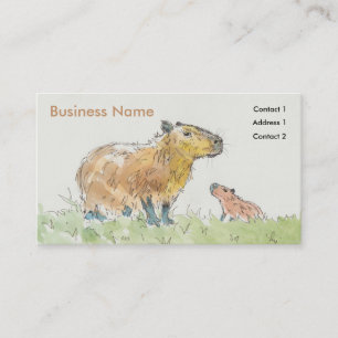 Capybara Watercolor Painting Business Cards