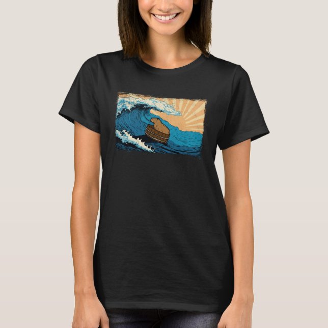 Capybara Wave  Capibara Beach Surfer Distressed T-Shirt (Front)