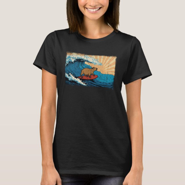 Capybara Wave  Surfing Capibara Animal T-Shirt (Front)