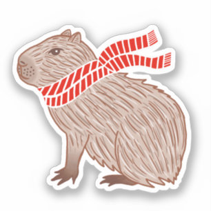 Capybara wearing a Red Scarf Sticker
