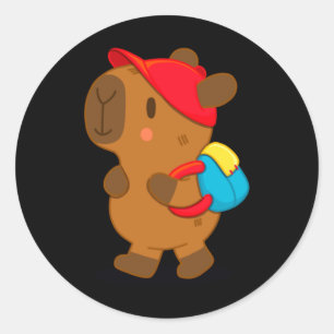 Capybara With Backpack Classic Round Sticker