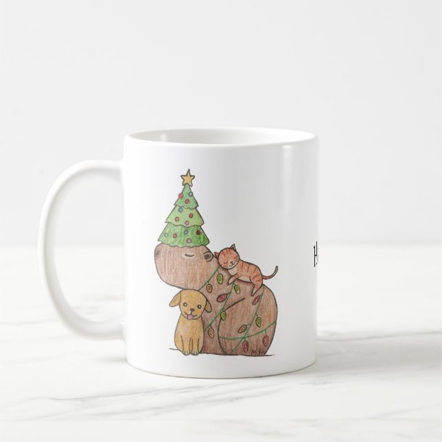 Capybara with cat and dog Custom Holiday gift Coffee Mug (Left)