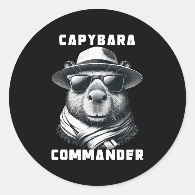 Capybara With Sunglasses Capy Commander Classic Round Sticker (Front)