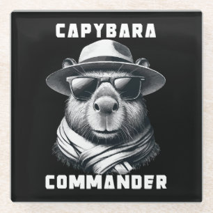 Capybara With Sunglasses Capy Commander Glass Coaster